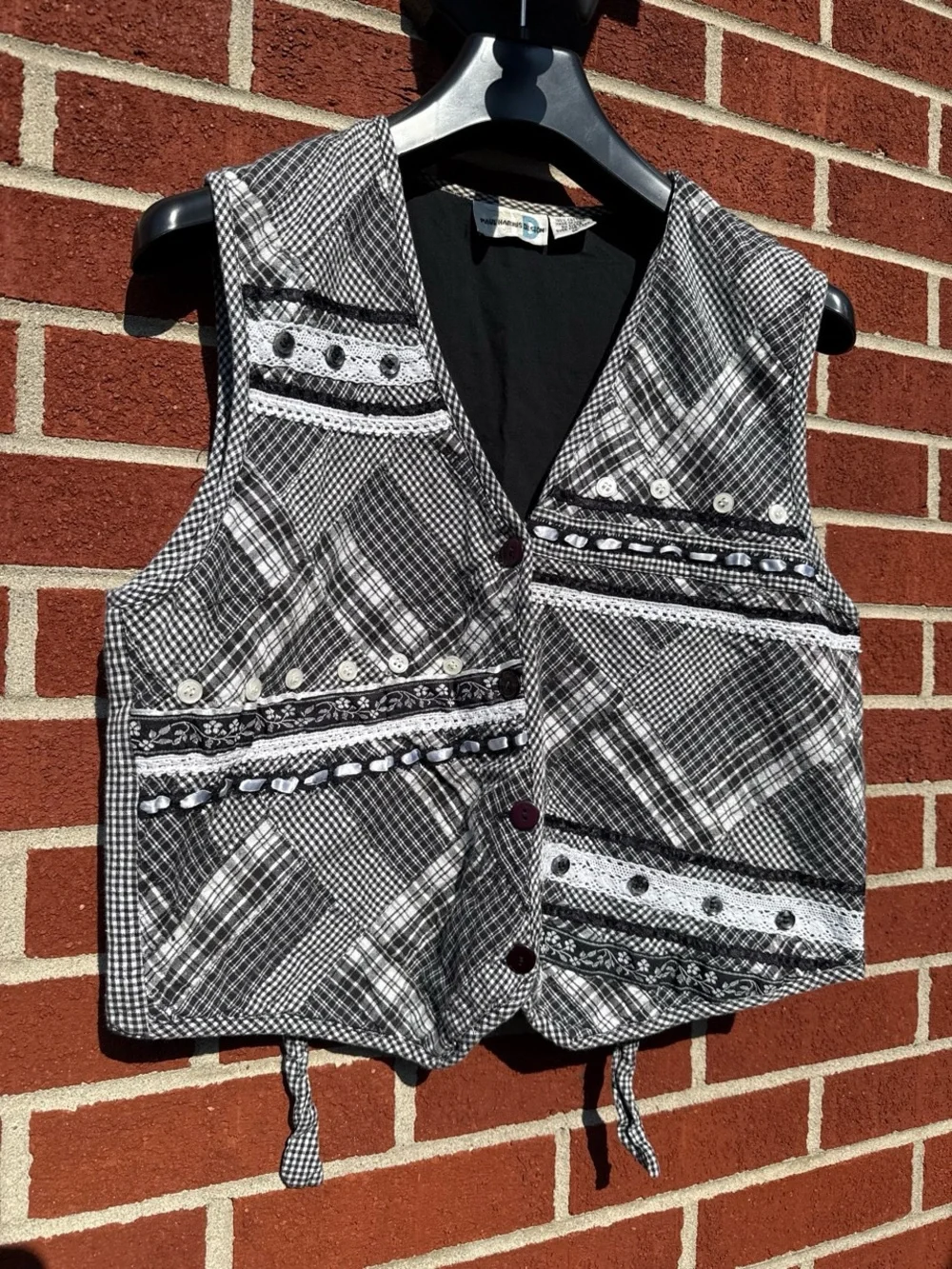 Vintage Black & White Patterned Women's Vest - Paul Harris Design - Medium
